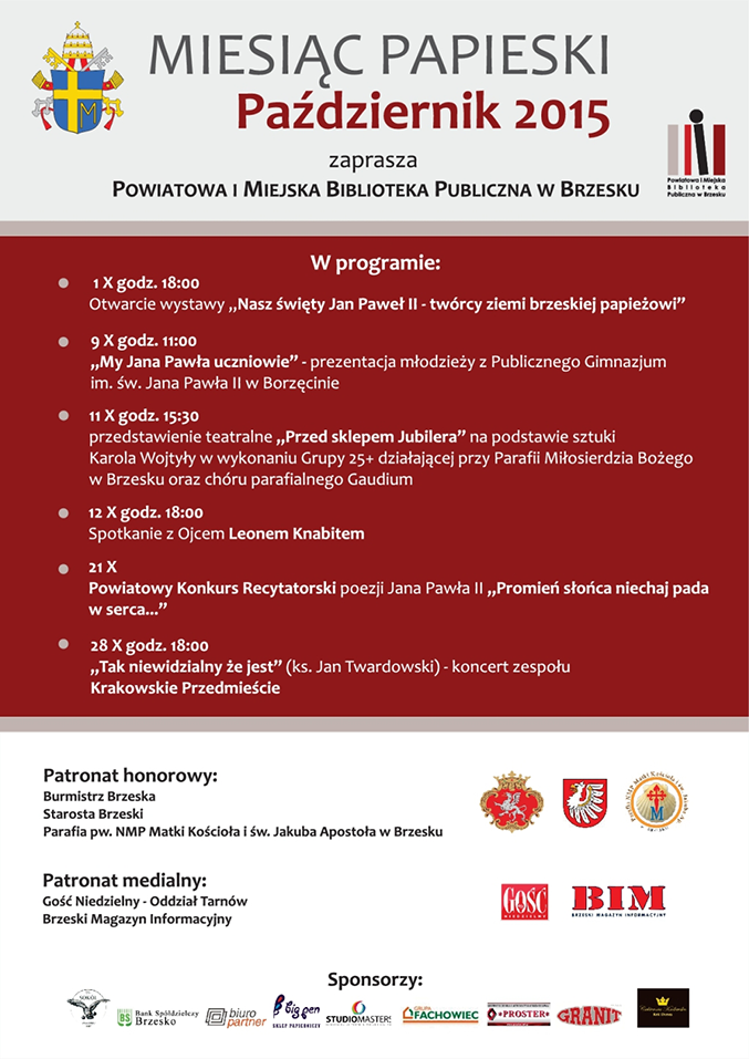 Miesiąc Papieski - Październik 2015 - plakat RCKB Brzesko