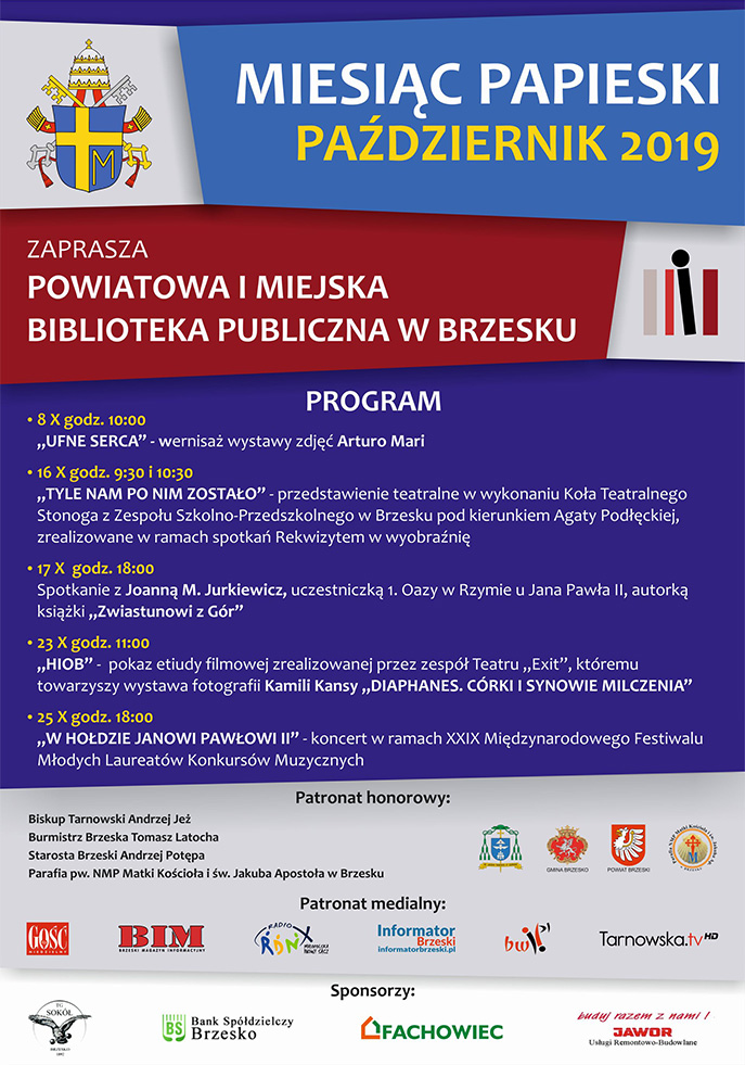 Pażdziernik 2019 - Miesiąc Papieski w Powiatowej i Miejskiej Bibliotece Publicznej w Brzesku